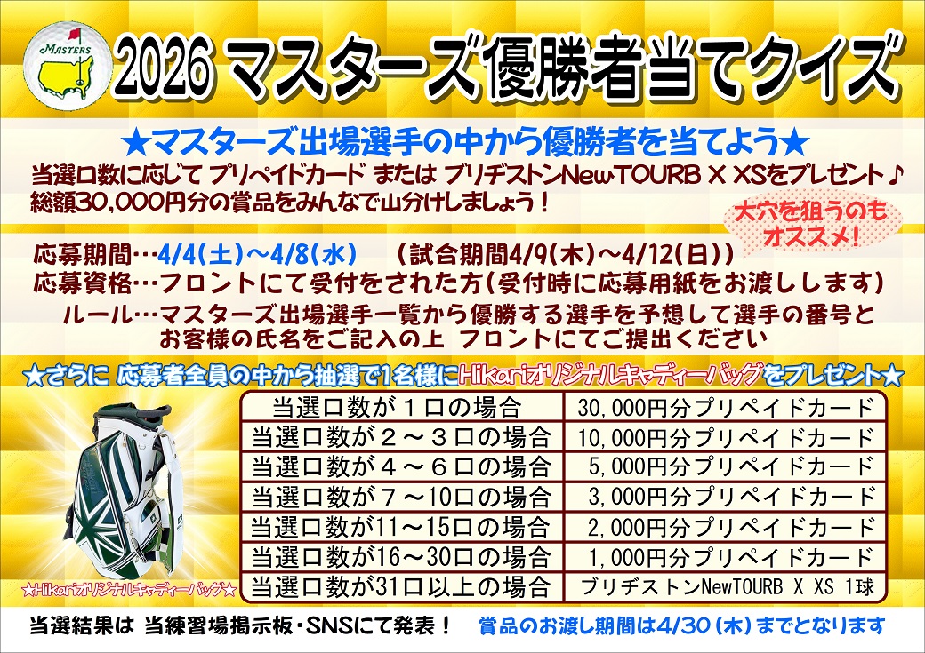 2026マスターズ優勝者当てクイズ☆彡